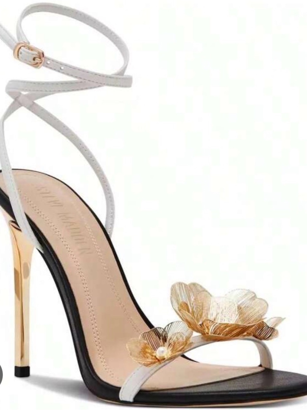 Steve Madden Black and Gold Strappy Stiletto Sandals